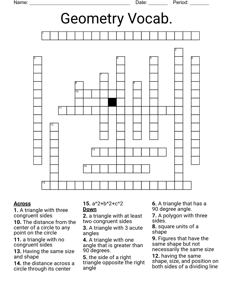 Geometry Vocab. Crossword