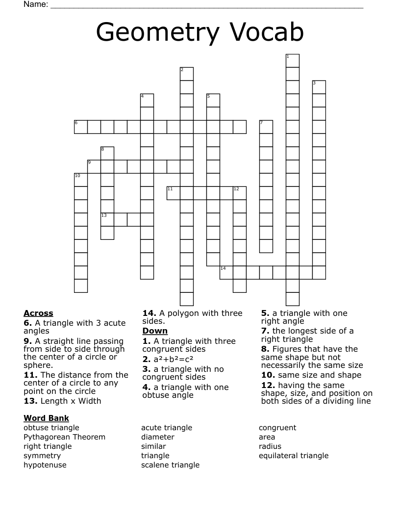 Geometry Vocab Crossword