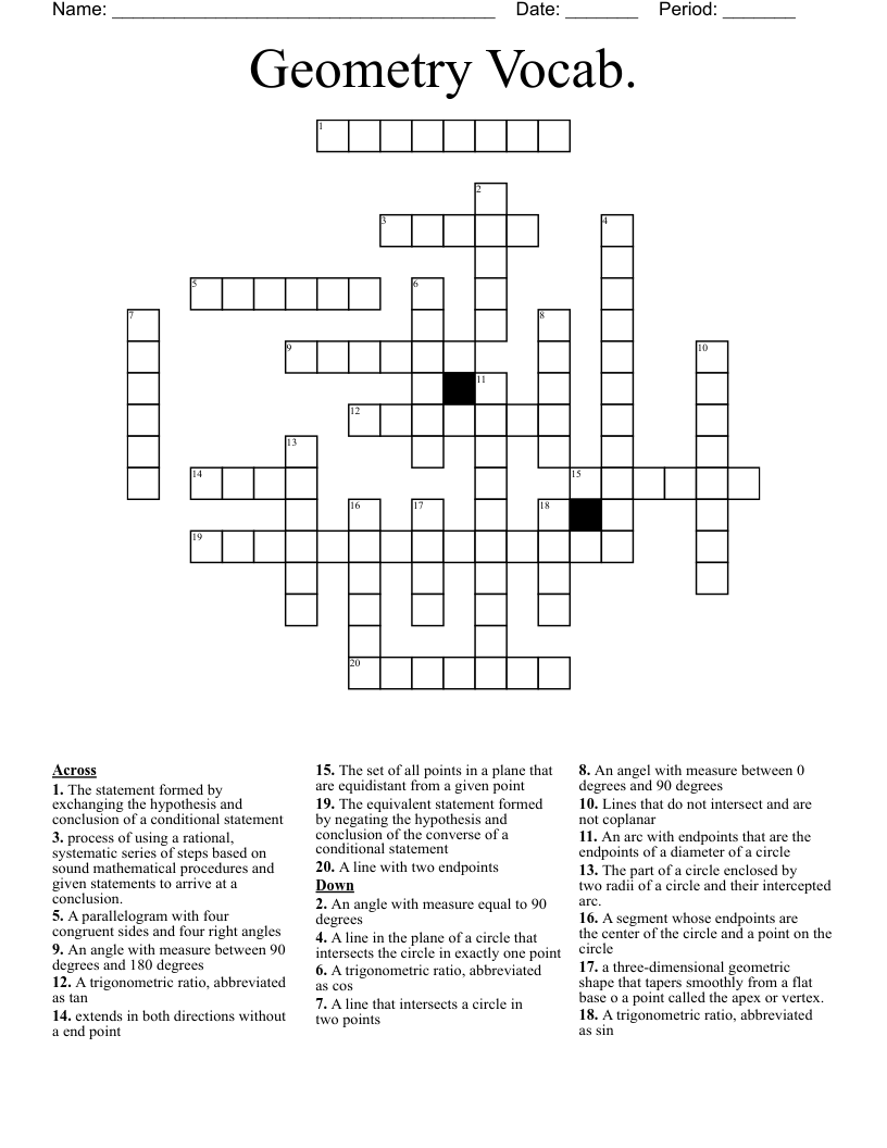 Geometry Vocab. Crossword