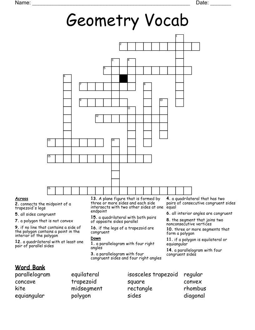 Geometry Vocab Crossword