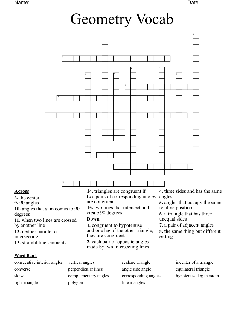 Geometry Vocab Crossword