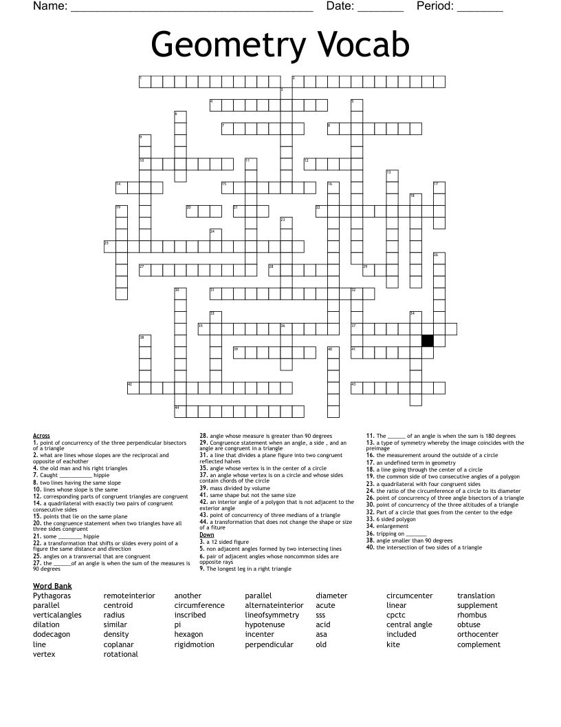 Geometry Vocab Crossword