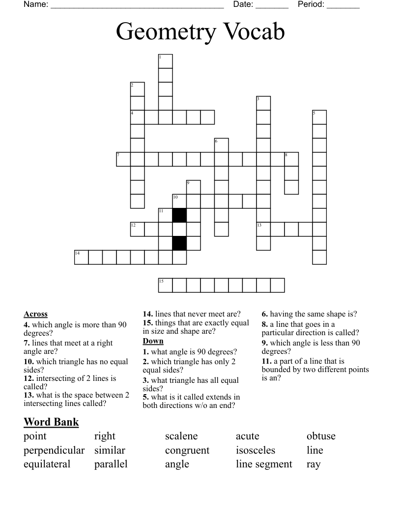 Geometry Vocab Crossword