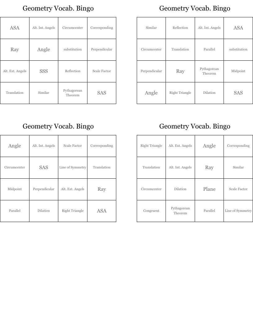 Geometry Vocab. Bingo