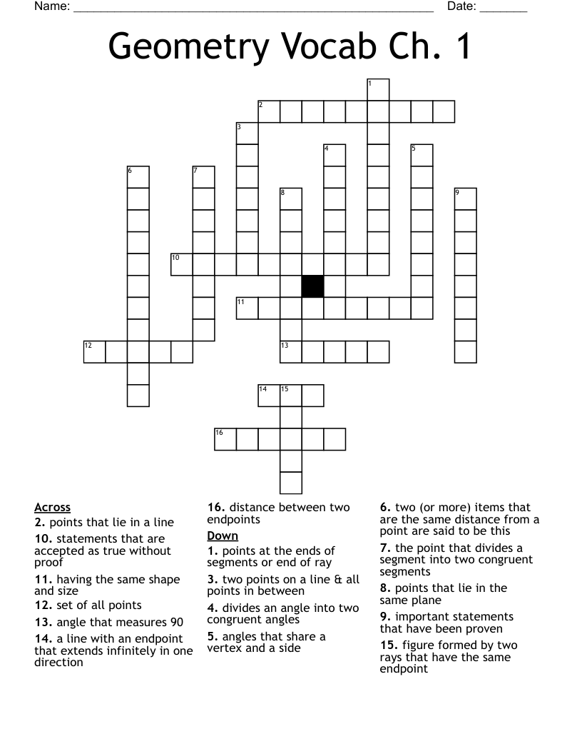 Geometry Vocab Ch. 1 Crossword