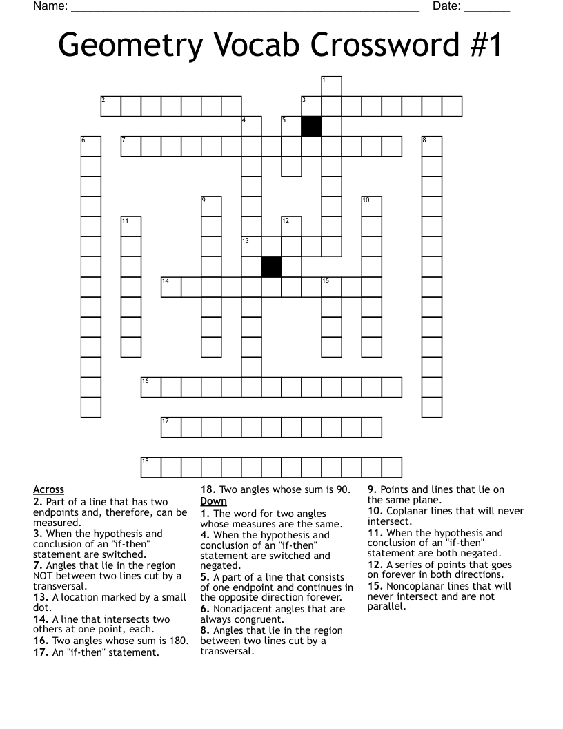 Geometry Vocab Crossword #1