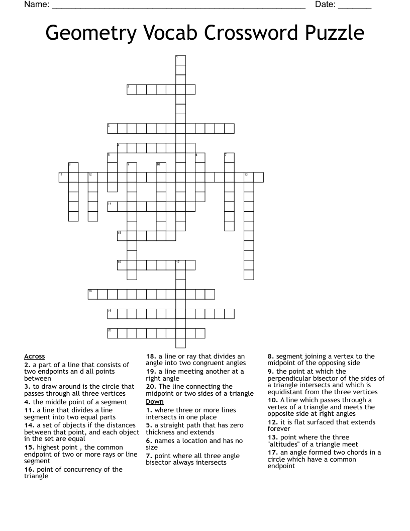 Geometry Vocab Crossword Puzzle 