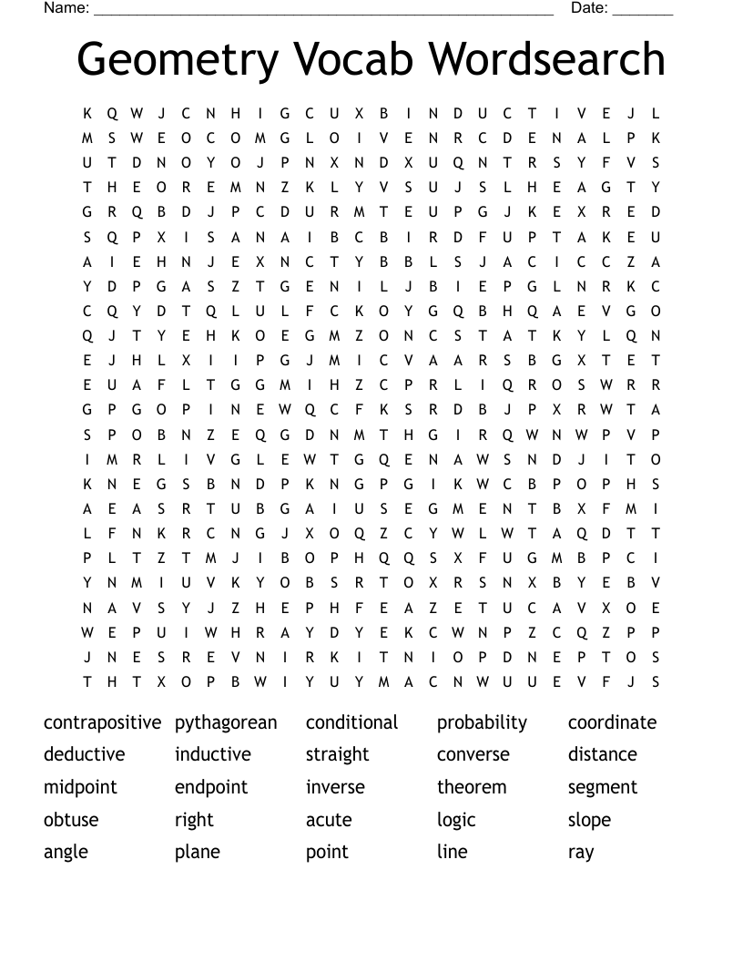 Geometry Vocab Wordsearch