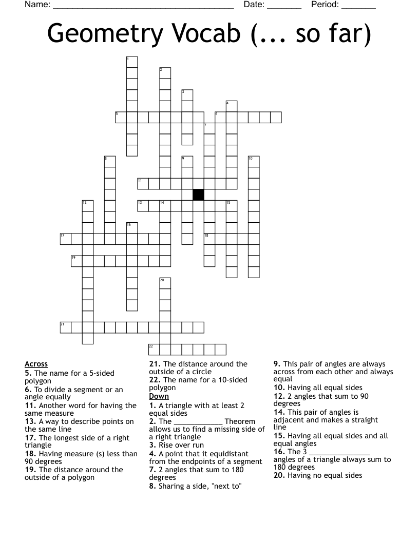 Geometry Vocab (... so far) Crossword