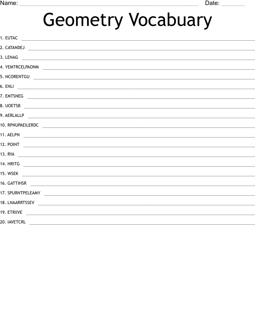 Geometry Vocabuary Word Scramble