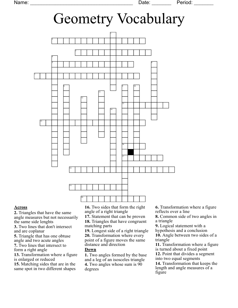 Geometry Vocabulary Crossword