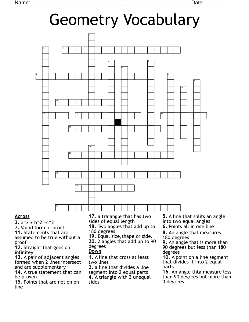 Geometry Vocabulary Crossword