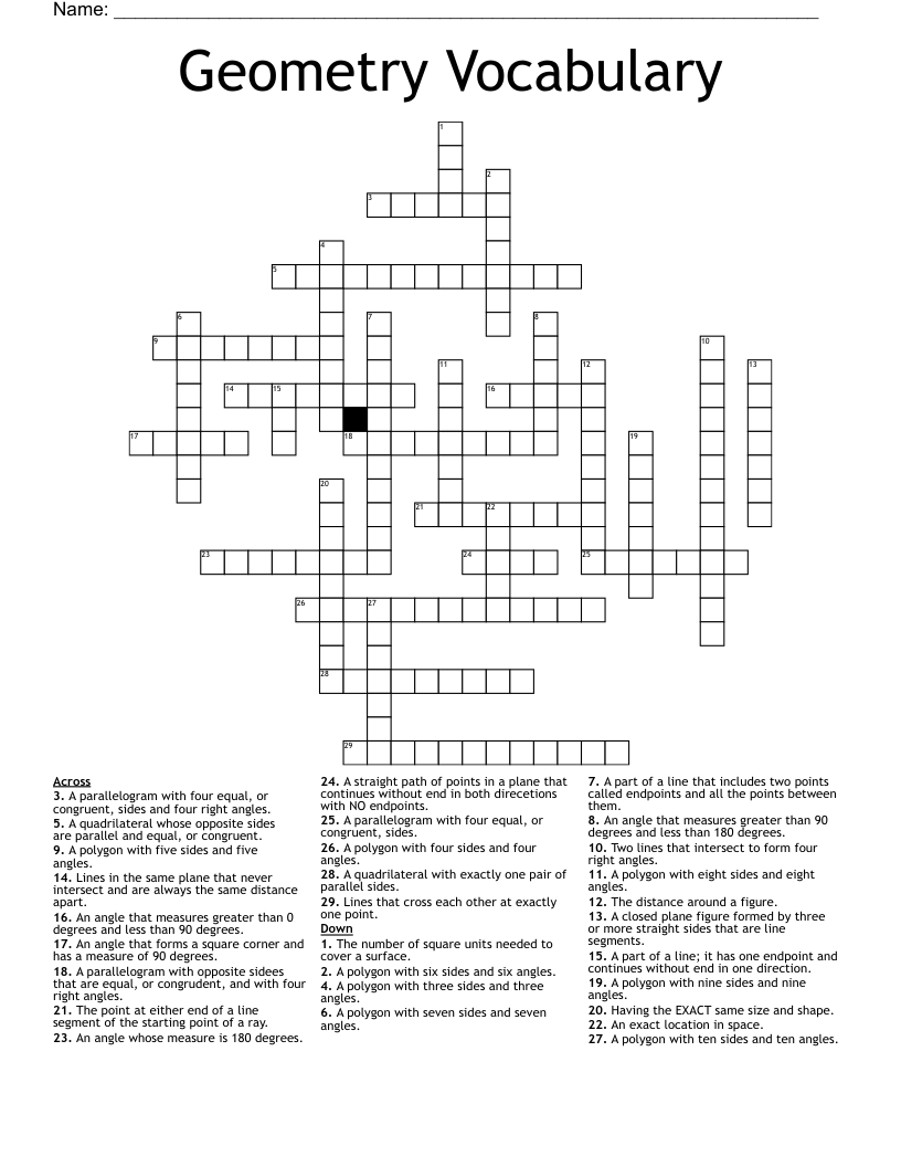 Geometry Vocabulary Crossword
