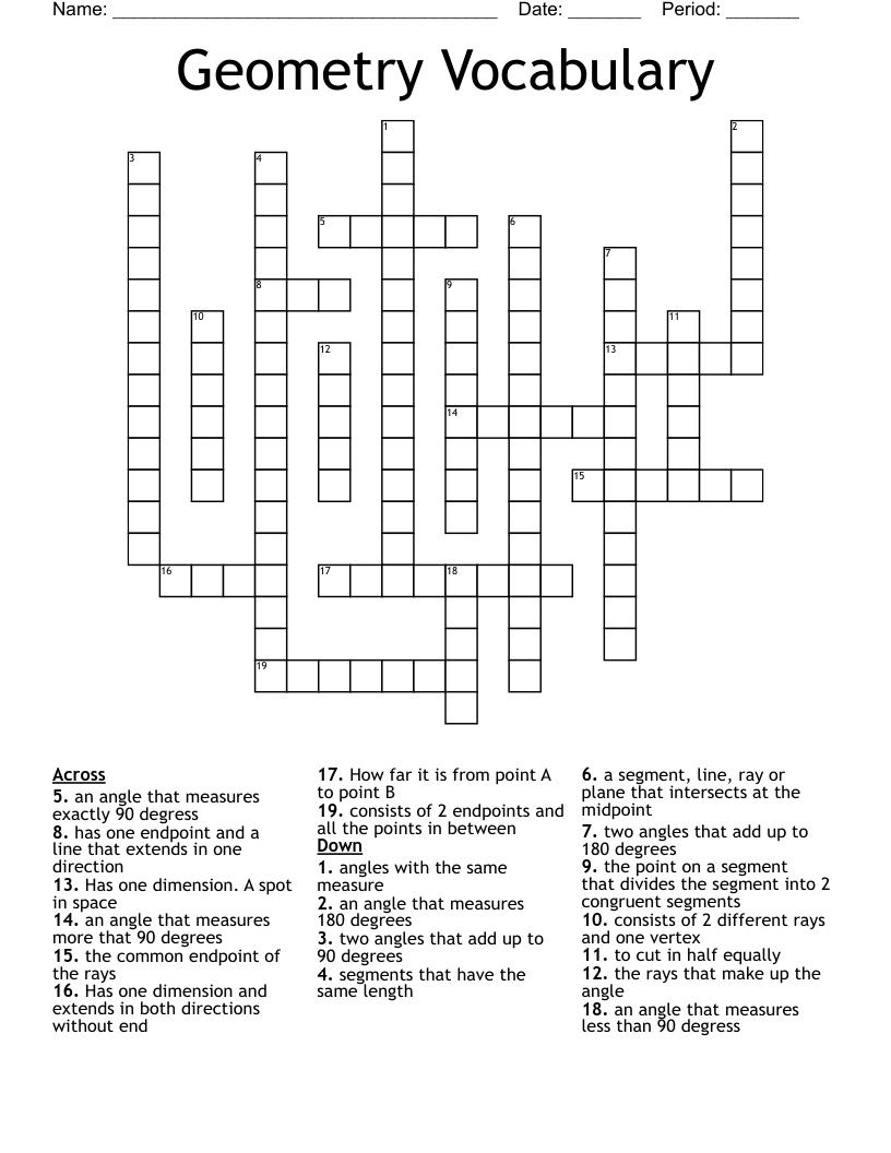 Geometry Vocabulary Crossword