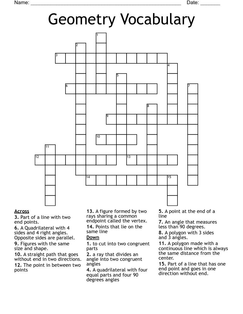 Geometry Vocabulary Crossword
