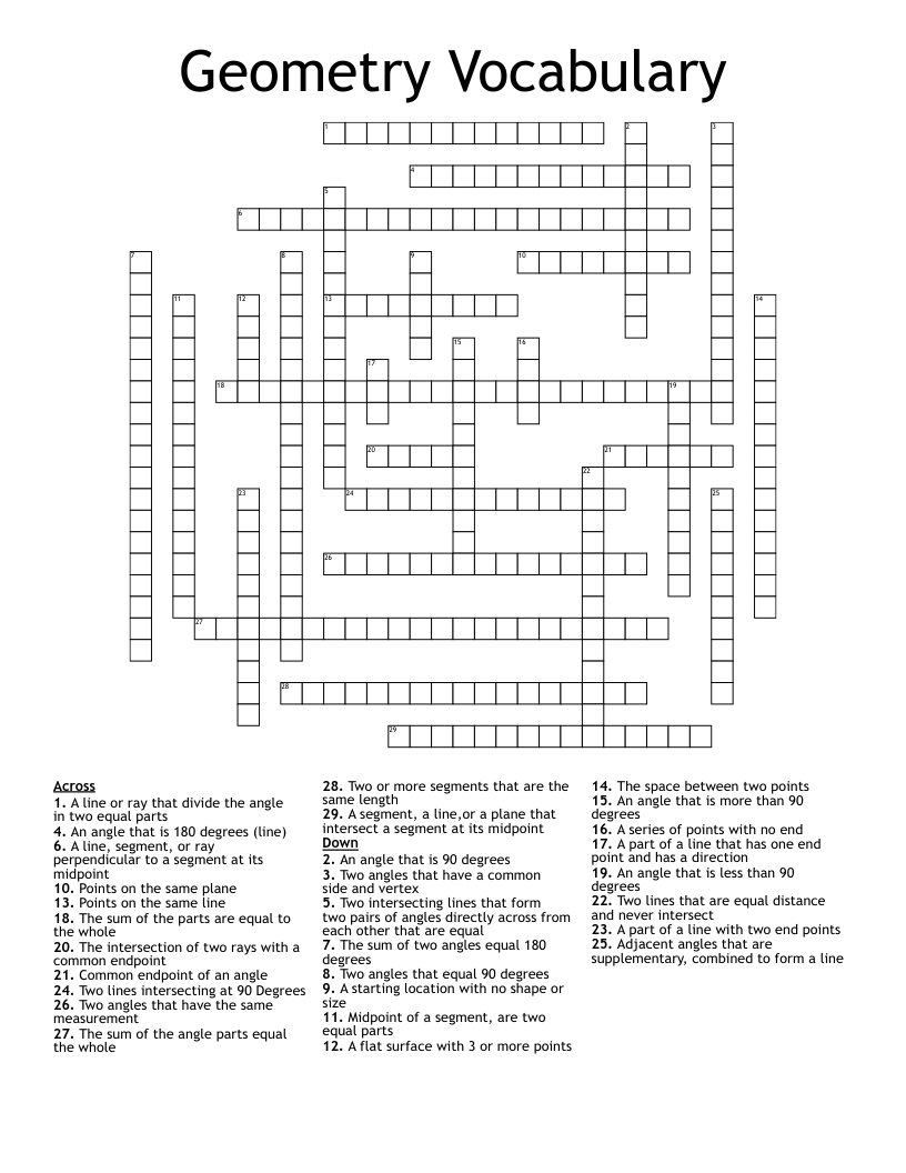 Geometry Vocabulary Crossword