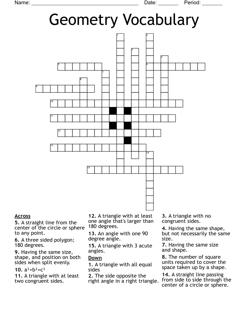 Geometry Vocabulary Crossword