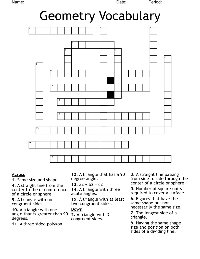 Geometry Vocabulary Crossword