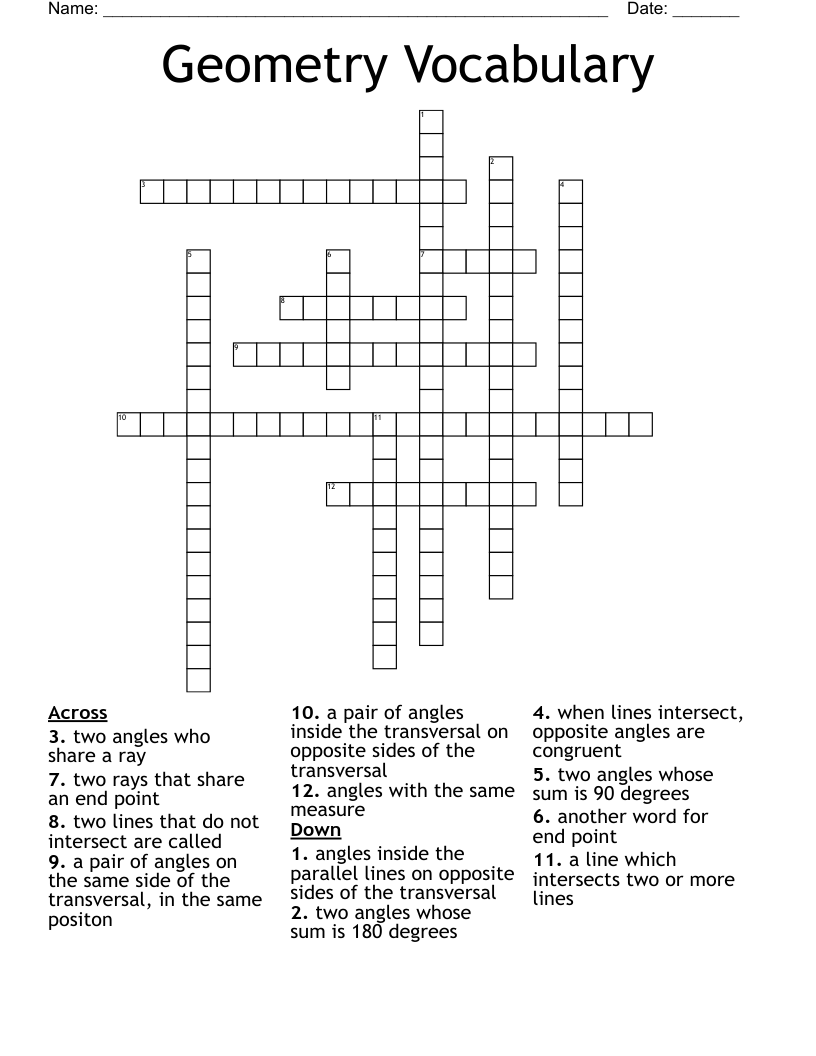 Geometry Vocabulary Crossword