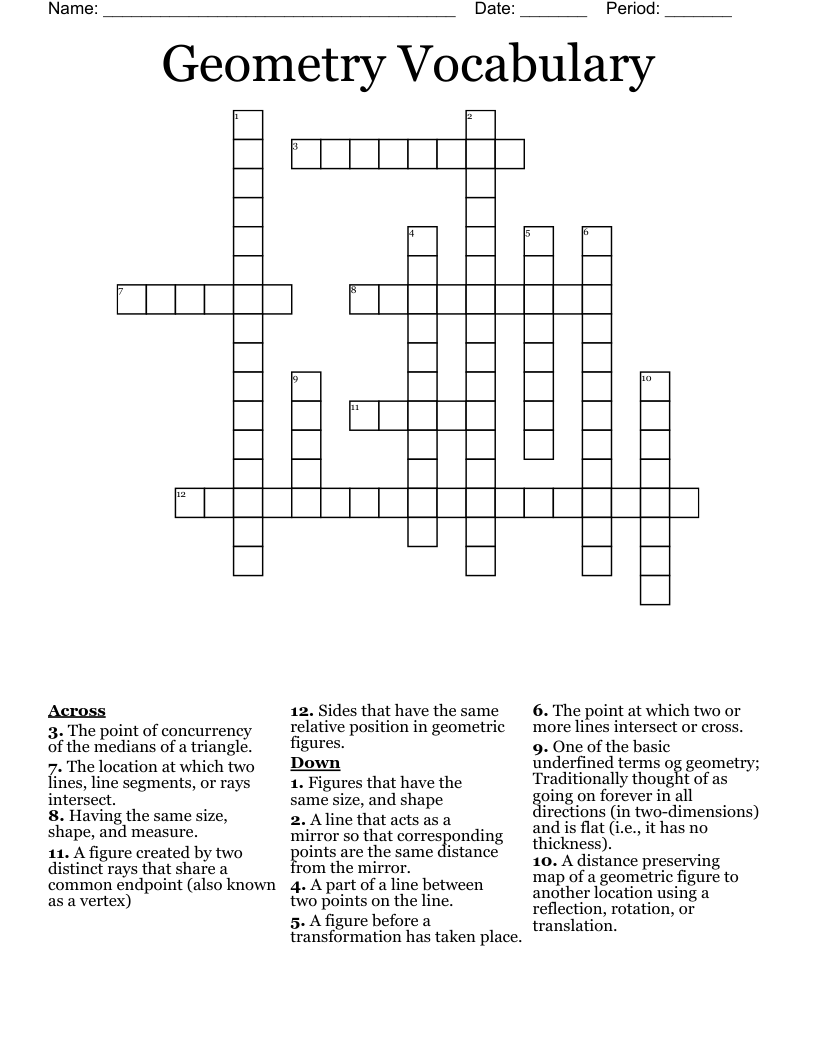 Geometry Vocabulary Crossword