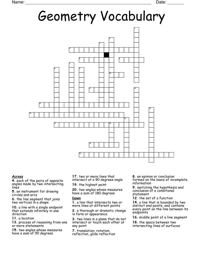 Geometry Vocabulary Crossword