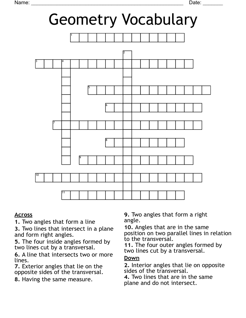 Geometry Vocabulary Crossword