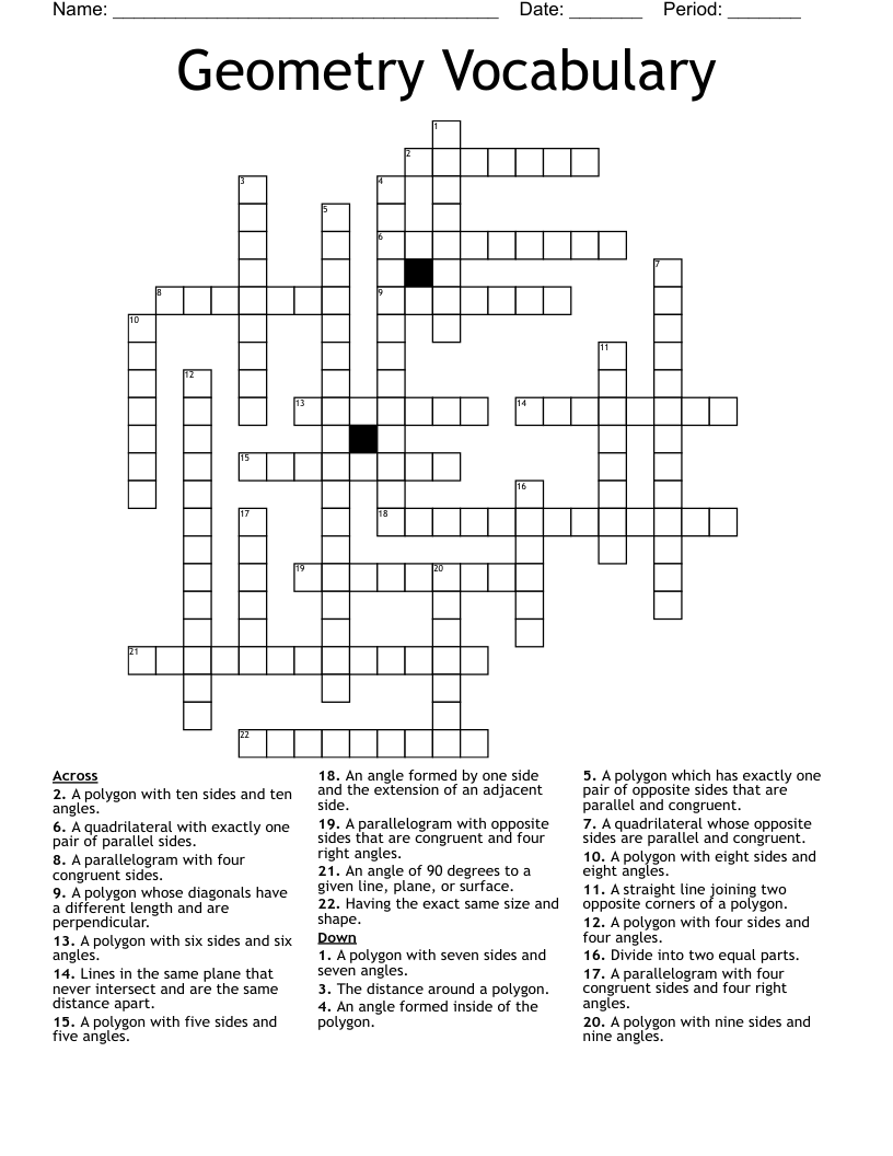 Geometry Vocabulary Crossword