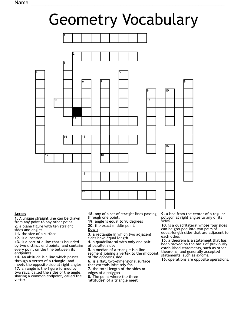 Geometry Vocabulary Crossword