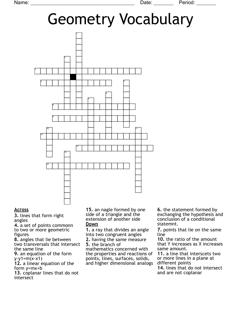 Geometry Vocabulary Crossword