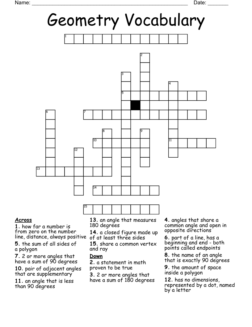 Geometry Vocabulary Crossword
