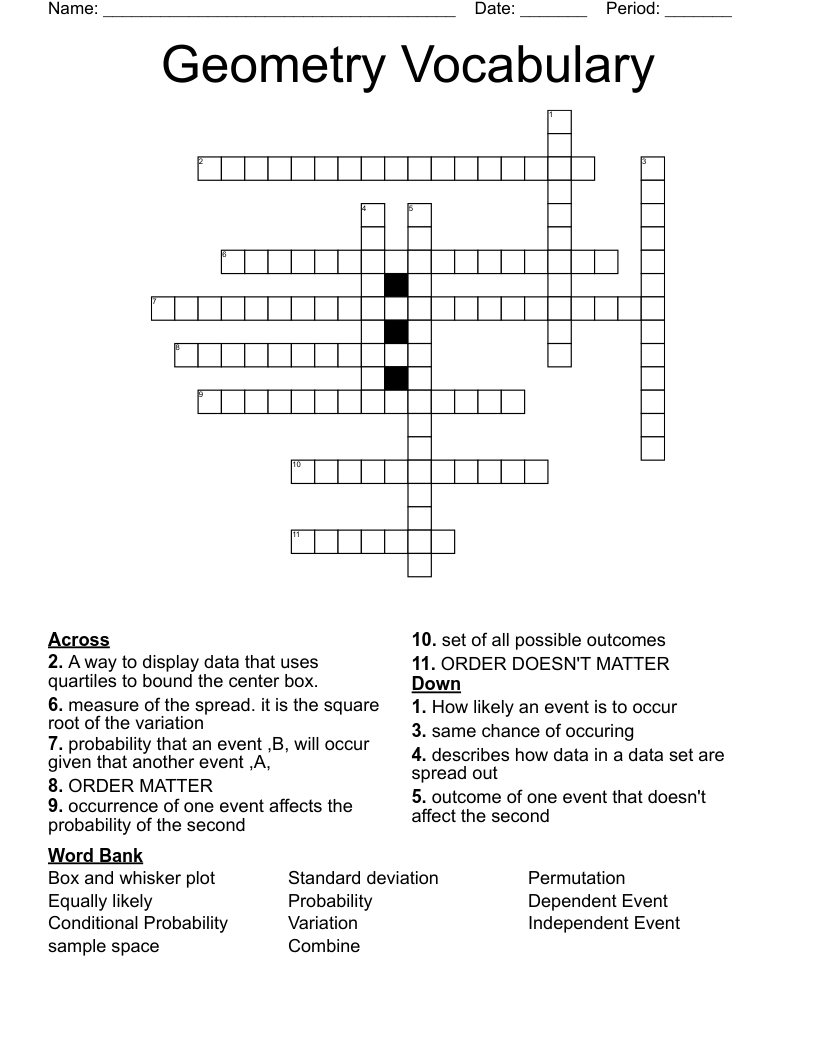 Geometry Vocabulary Crossword