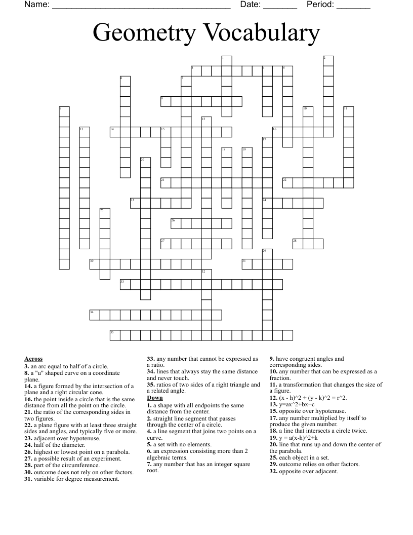 Geometry Vocabulary Crossword