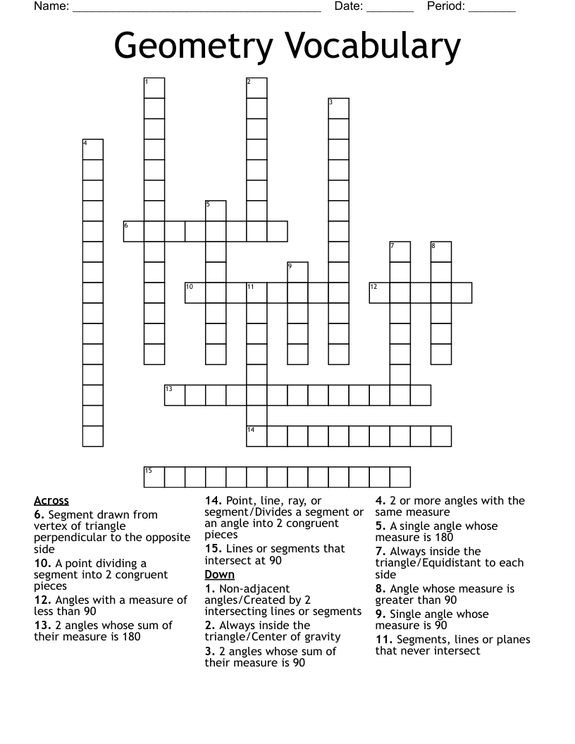 Geometry Vocabulary Crossword