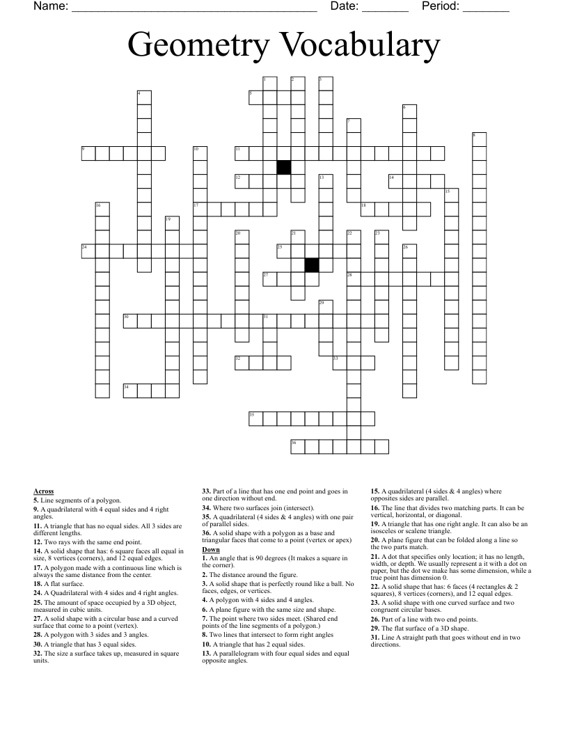 Geometry Vocabulary Crossword