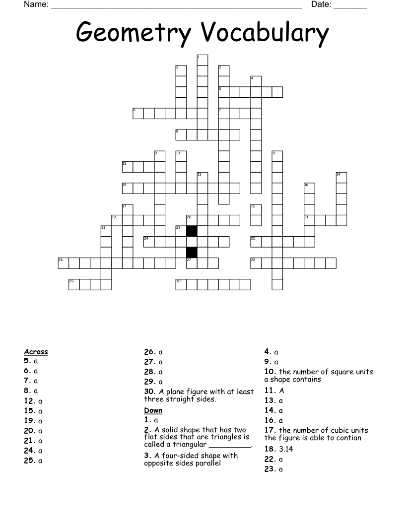 Geometry Vocabulary Crossword
