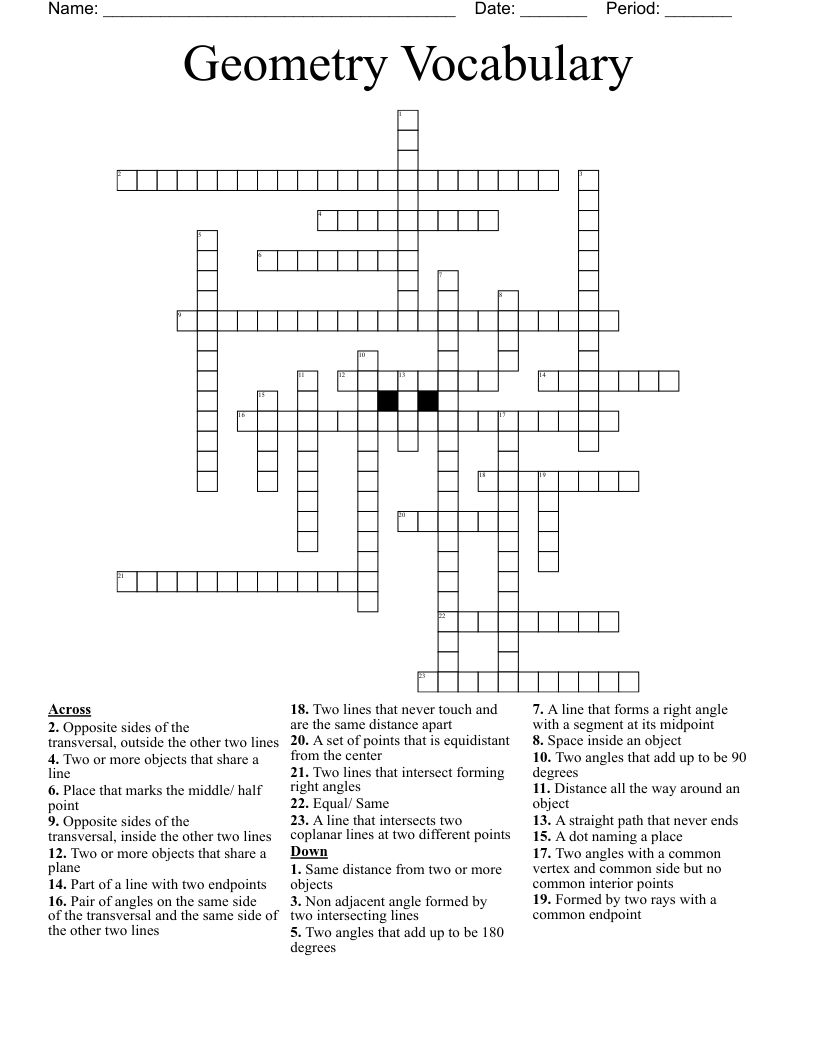 Geometry Vocabulary Crossword
