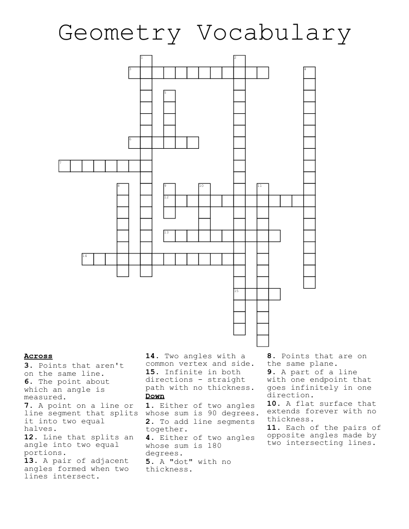 Geometry Vocabulary Crossword