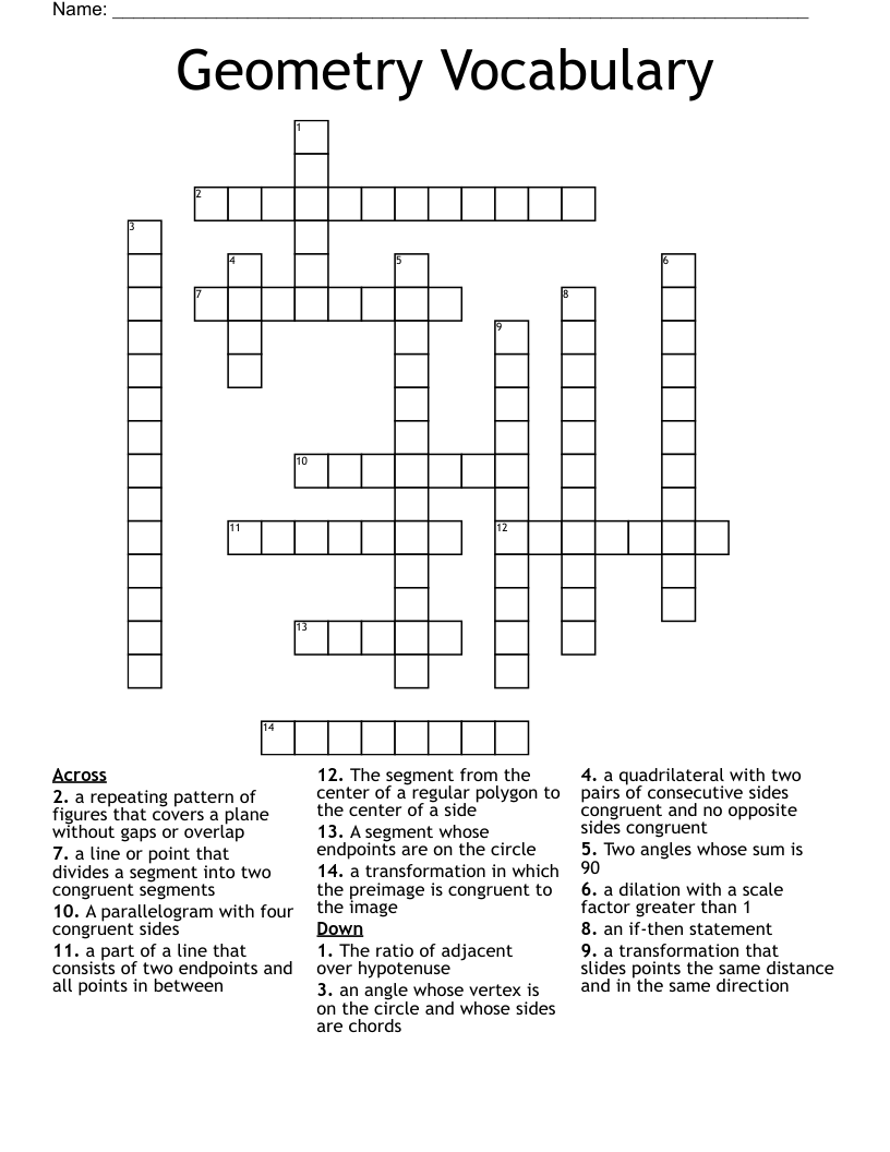 Geometry Vocabulary Crossword