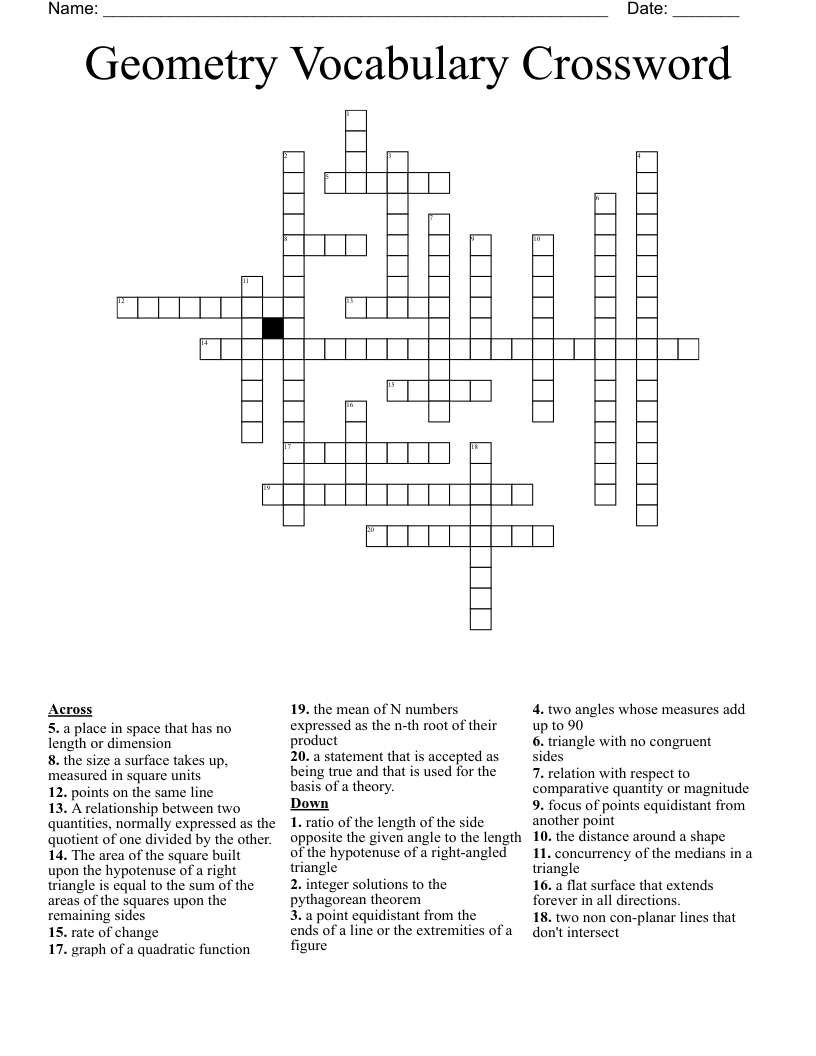 Geometry Vocabulary Crossword