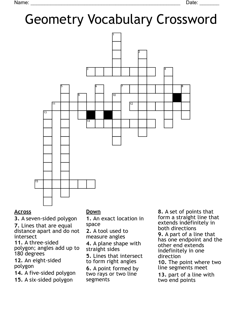 Geometry Vocabulary Crossword