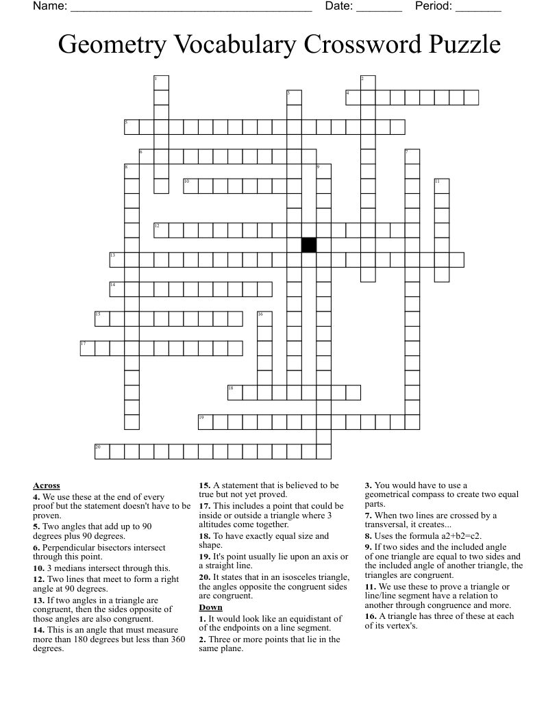 Geometry Vocabulary Crossword Puzzle