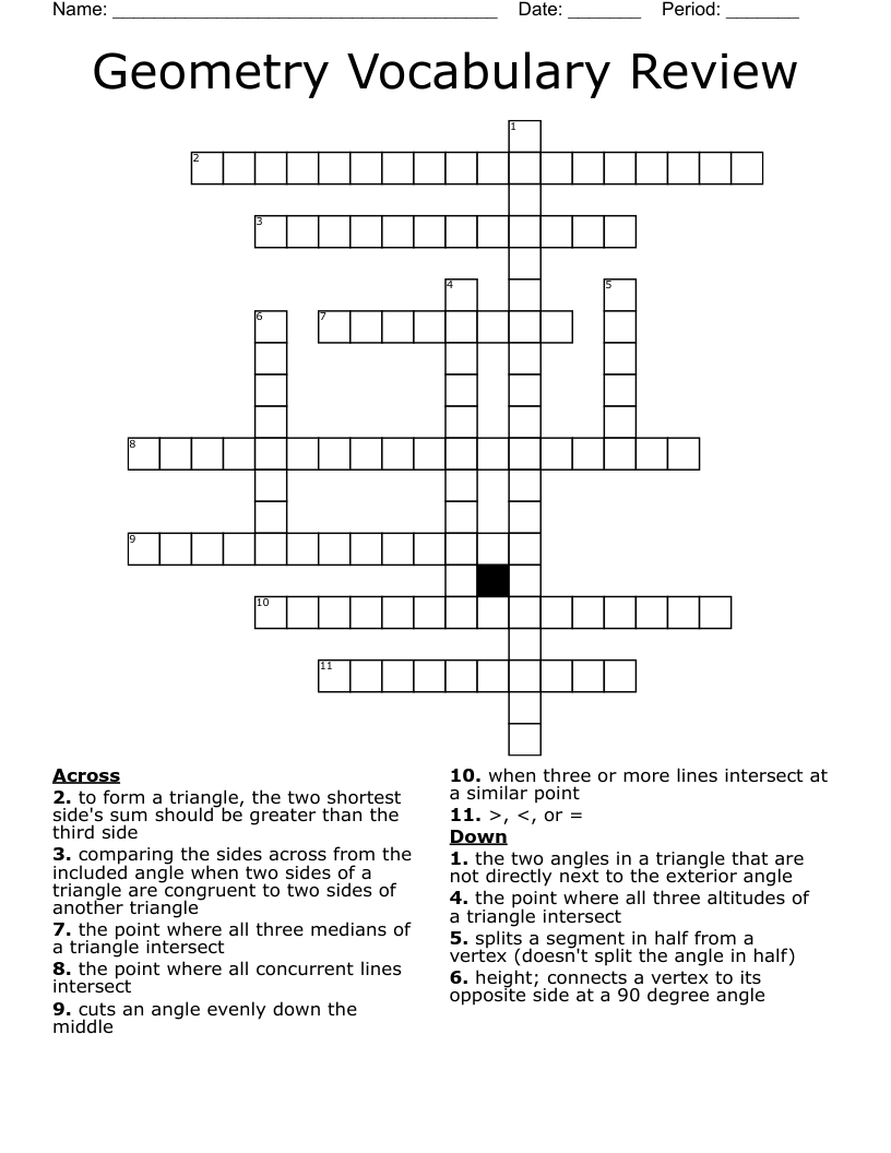 Geometry Vocabulary Review Crossword