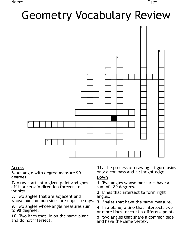 Geometry Vocabulary Review  Crossword