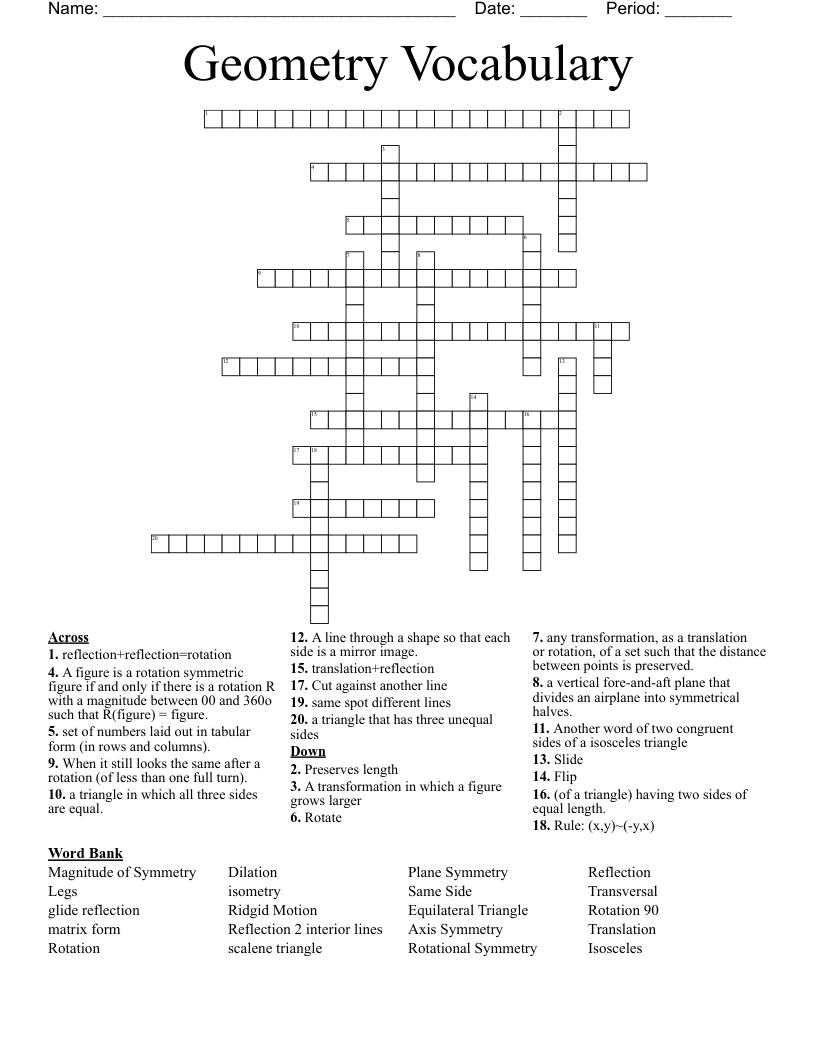 Geometry Vocabulary  Crossword