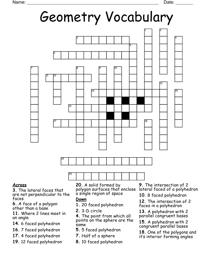 Geometry Vocabulary  Crossword