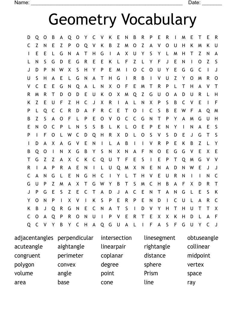 Geometry Vocabulary  Word Search
