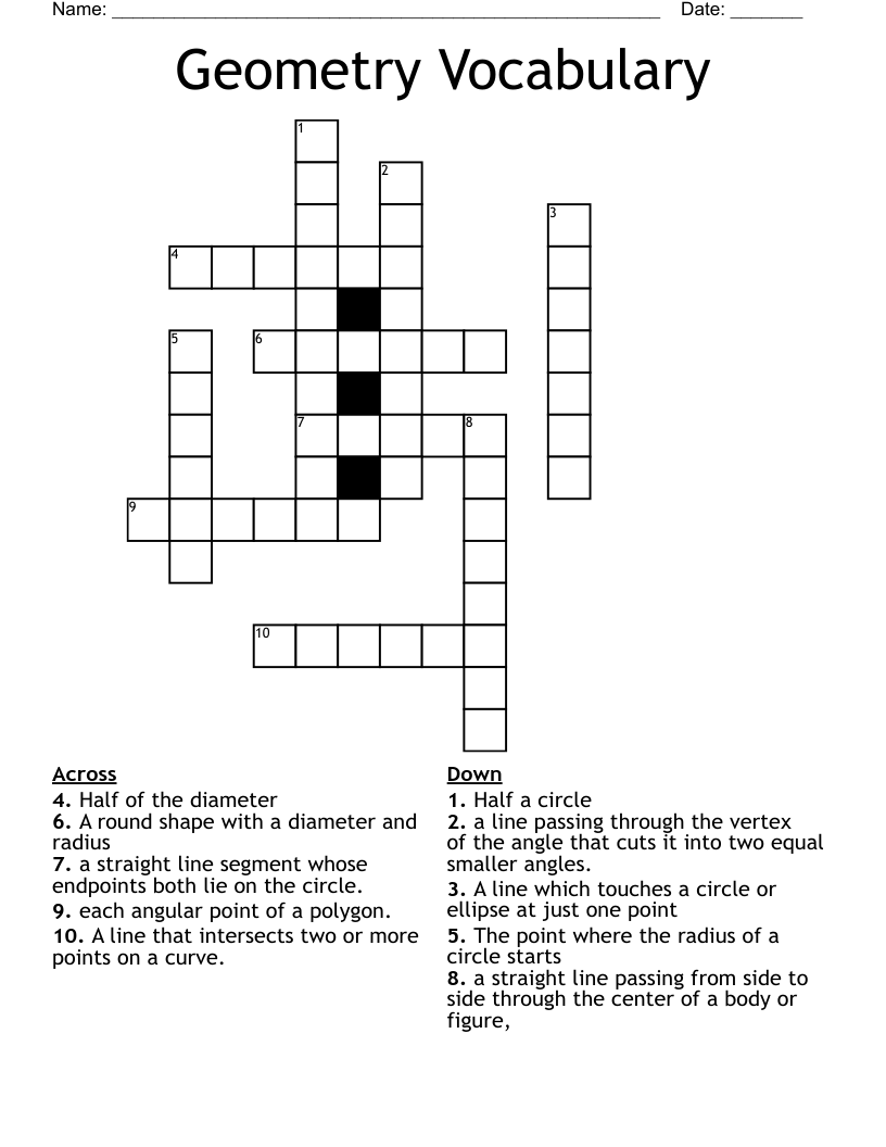 Geometry Vocabulary  Crossword