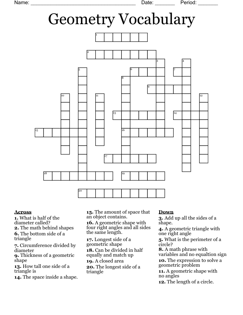 Geometry Vocabulary  Crossword