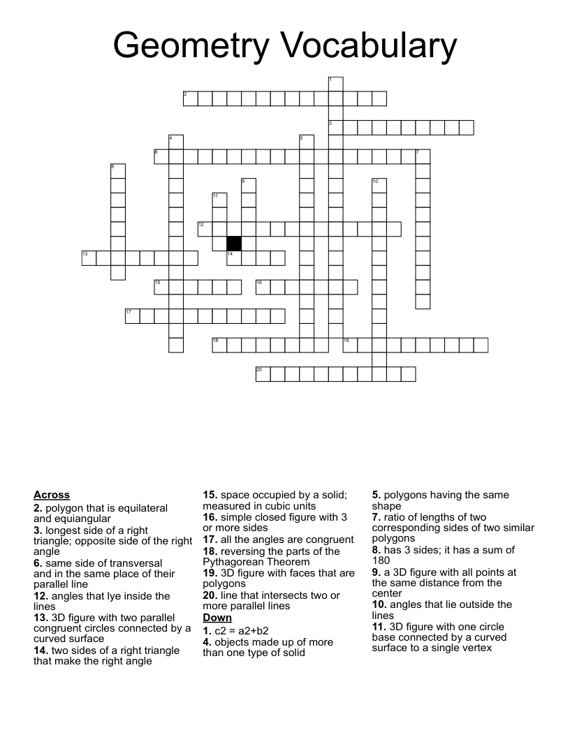 Geometry Vocabulary  Crossword