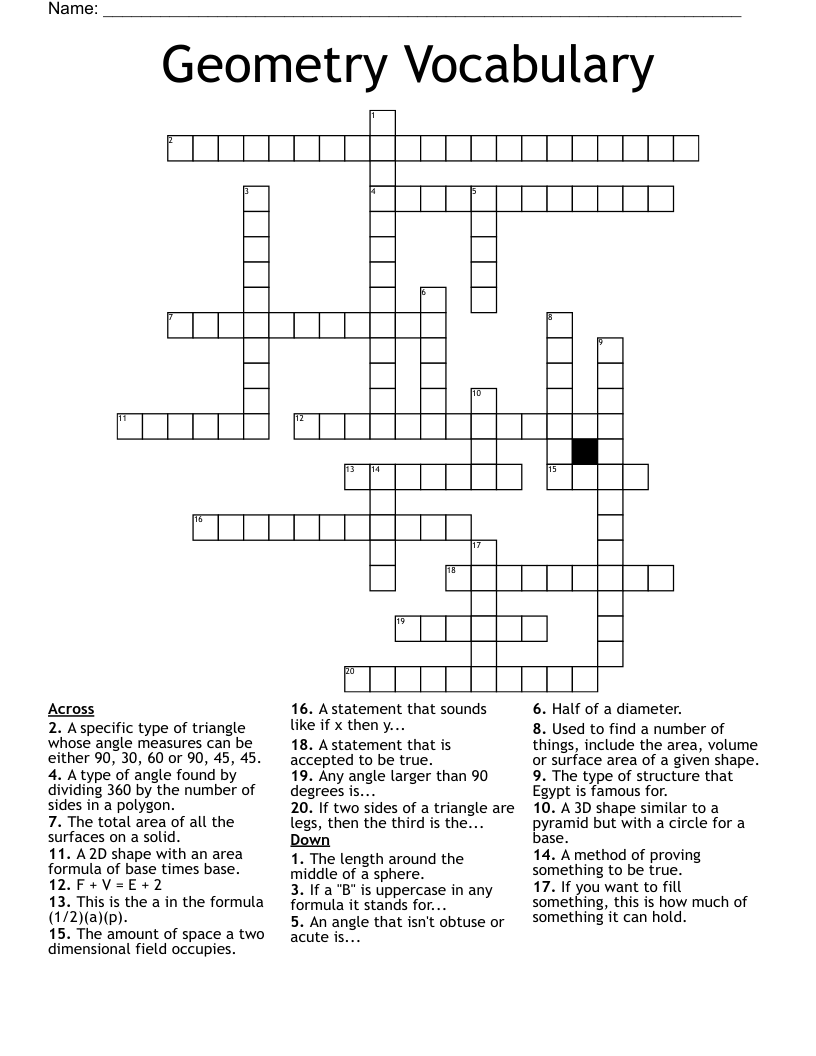 Geometry Vocabulary  Crossword